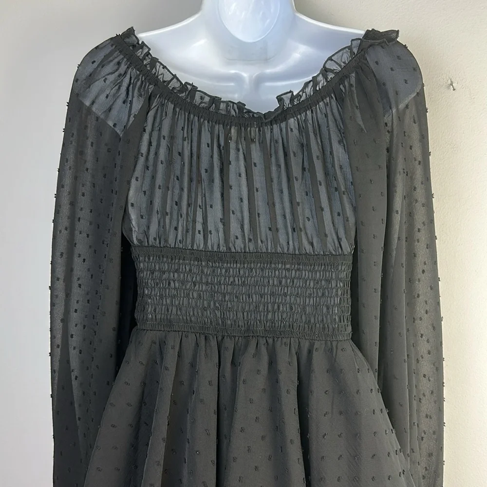 Urban Outfitters Rosie Clip Dot Smocked Long Sleeve Romper SM Black Fairygoth - Picture 14 of 16